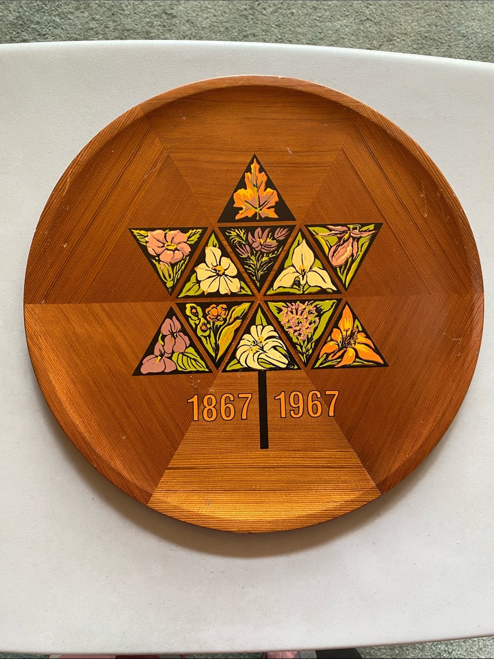 Vintage Centennial Wooden Tray/Plaque made in Canada- Western Red Cedar